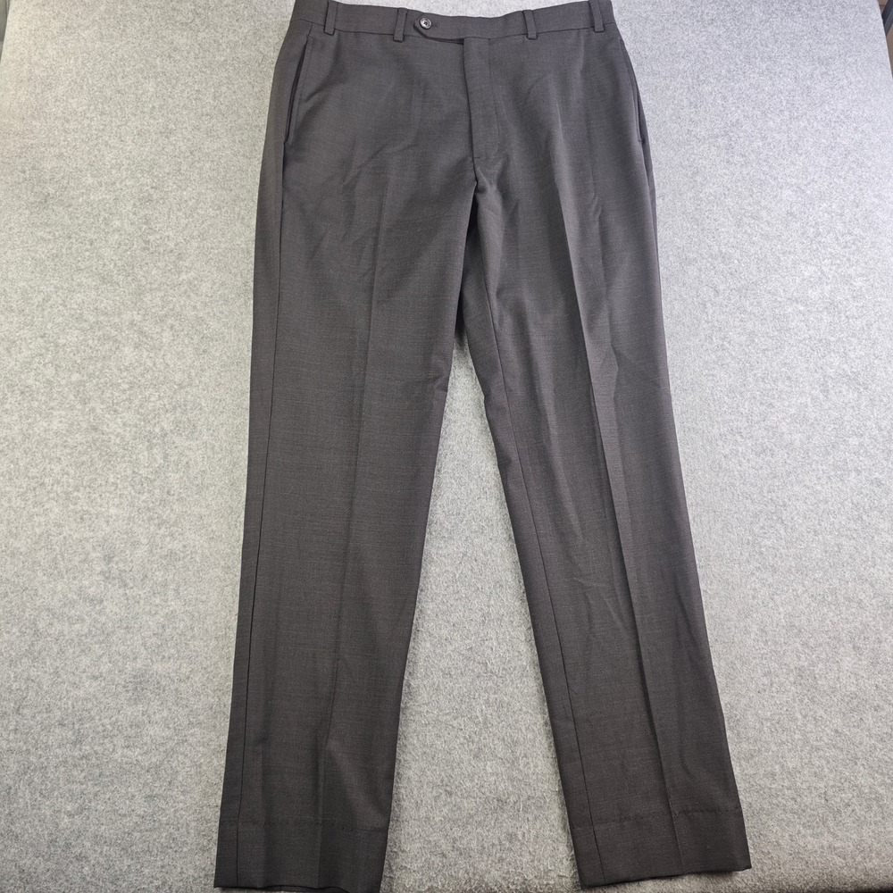Brooks Brothers Madison Dress Pants Mens 35x32 Dark Gray Wool Blend Flat Front